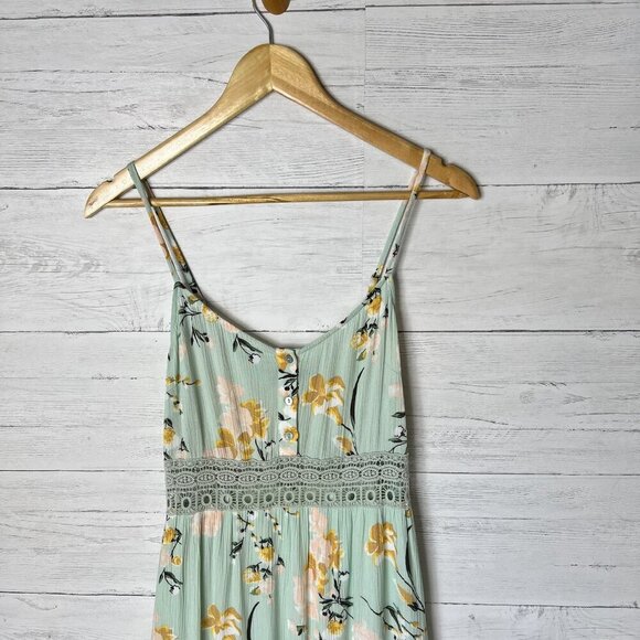 Forever 21 Dress Womens Size Medium Mint Green Embroidered Peek-a-Boo Waist - Picture 5 of 16